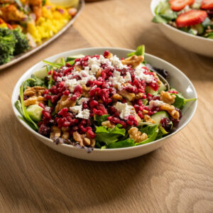 Pomegranate Walnut and Goat Kale Salad