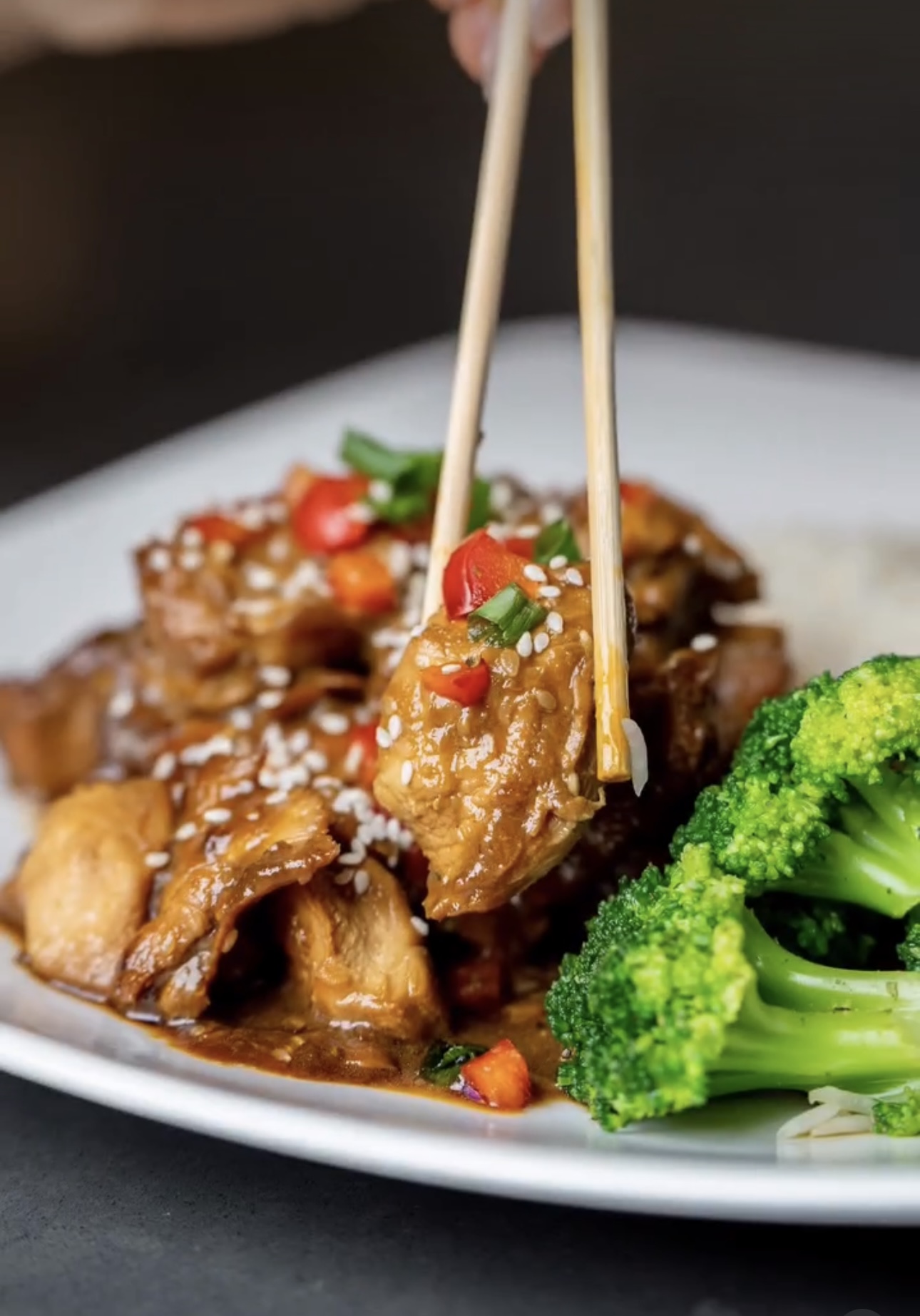 Chicken Teriyaki served with basmati rice and a side of steamed broccoli